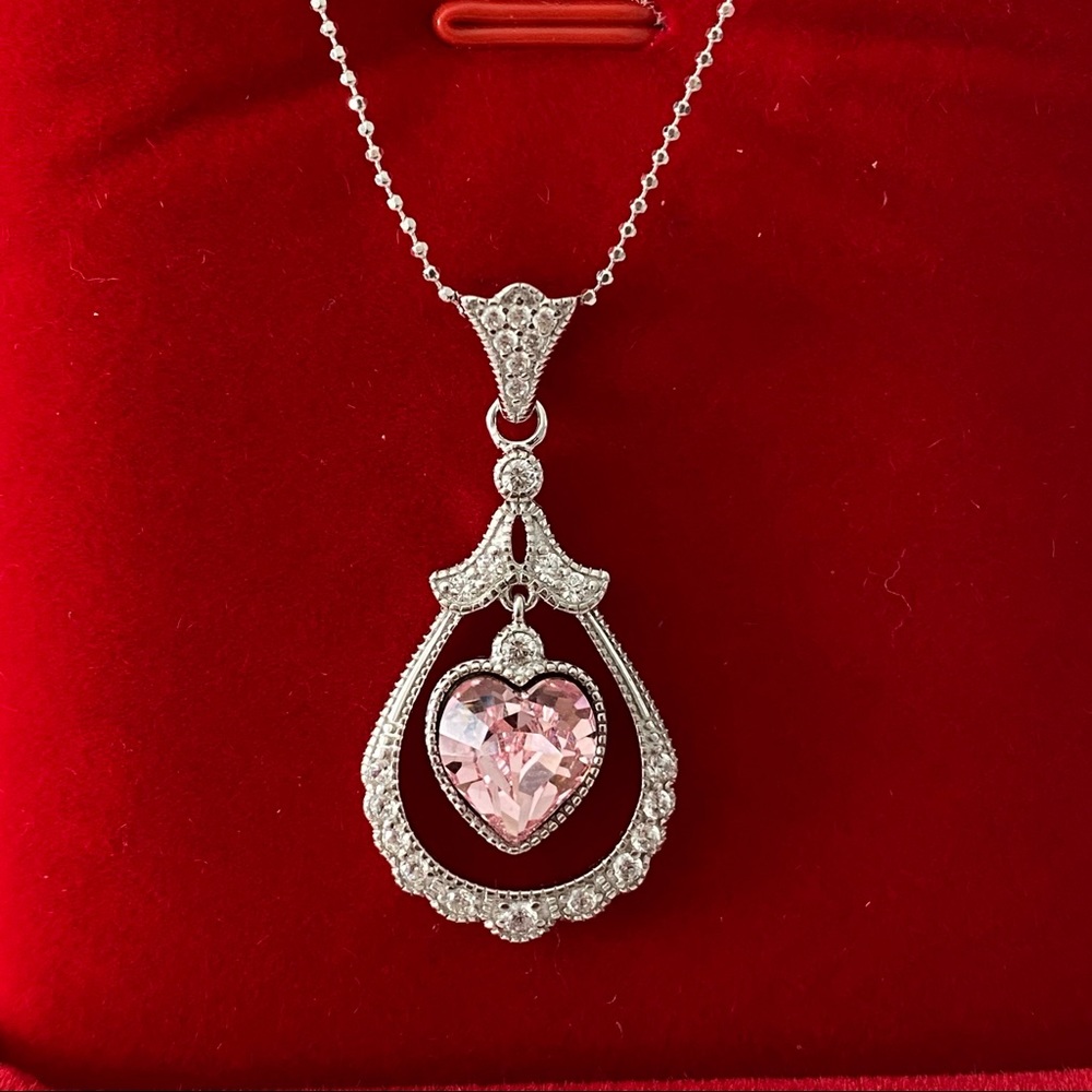 14k white gold over 925 Pink Swarovski Crystal Necklace